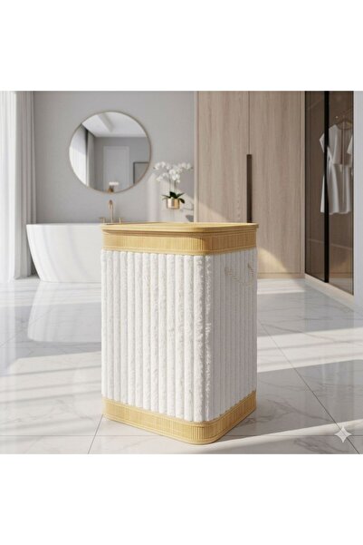 Bin shihoon Bamboo modern design laundry hamper with faux fur liner and rope ...