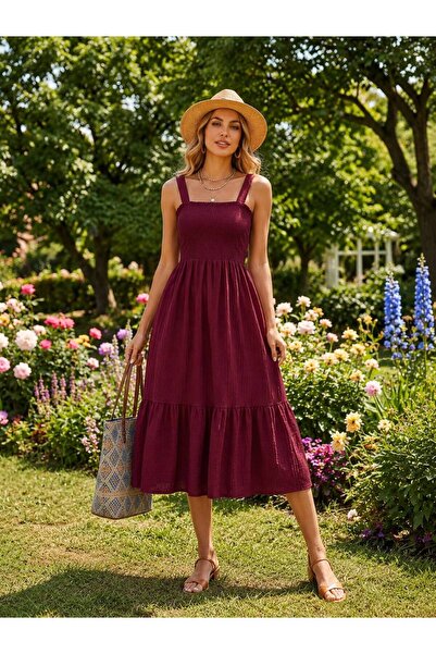 Varyete Women's Strappy Elastic Flared Dress Made of Wrinkled Fabric, Suitabl...