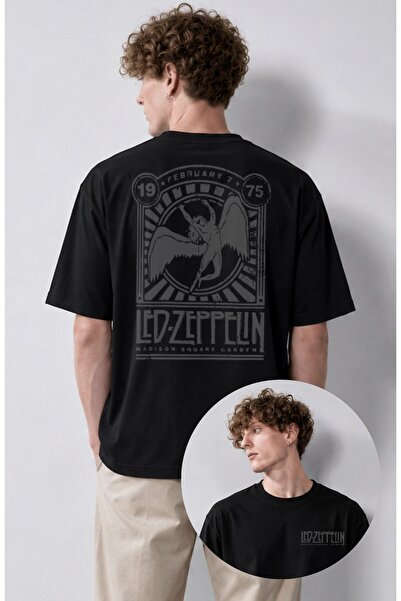 Fuddy Moda Tricou unisex oversize cu imprimeu pe spate Led Zeppelin Madion Sq...