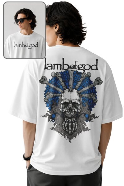 Fuddy Moda Μπλουζάκι Unisex με στάμπα κρανίου Lamb of God στην πλάτη, μπλουζά...