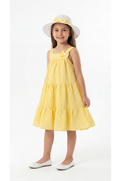 Mışıl Kids Hat and Bowknot Gingham Girl's Dress