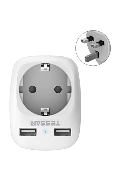 TESSAN TS-611 Power Adapter, EU-UK, 2xUSB-2.4A, 10A, White