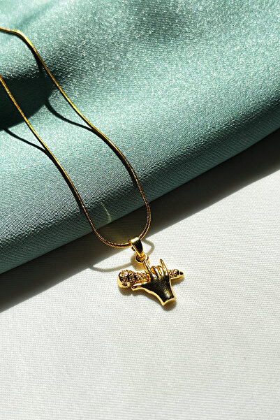 Berilya Aksesuar Microphone and Hand Figured Zircon Stone Necklace