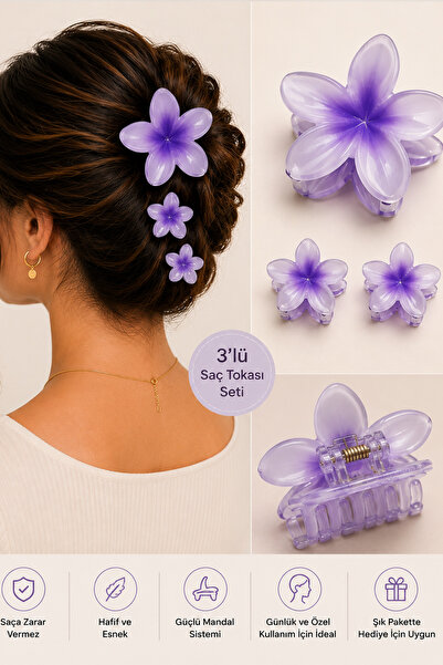 Trend Mix Kids Set of 3 Lotus Flower Hair Clips Mini Latch Clips Transparent ...
