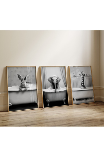 Tuba Decor Set de pictură pentru sufragerie cu rame din lemn, 3 piese, animal...