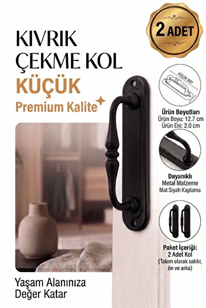 MEGAHOME STORE Premium Mat Siyah Kıvrık Küçük Boy Çekme Kol 12,7 cm - Sürgülü...
