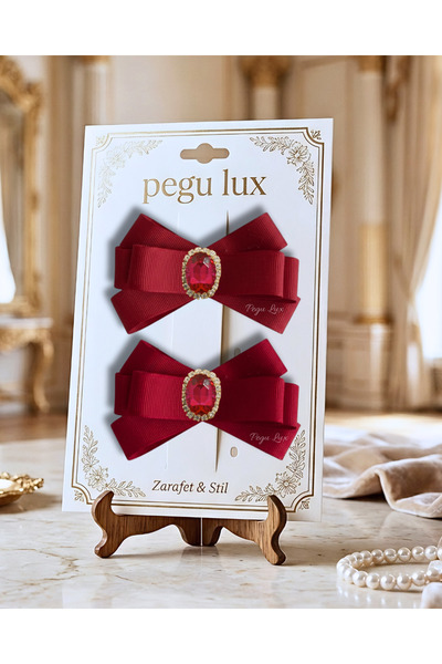 pegu baby collection Set de 2 agrafe de păr cu panglică roșie Claret și catar...