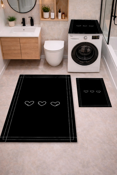 Getcarpet Set de 3 covorașe de baie cu bază anti-alunecare și imprimeu digita...