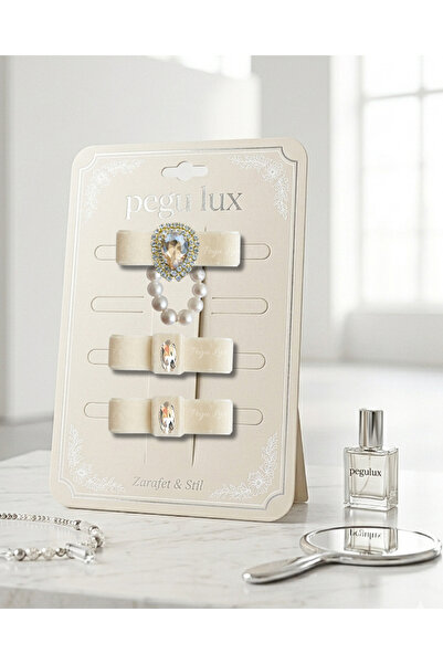 pegu baby collection Set de 3 agrafe de păr din catifea ecru, stil mini lux, ...