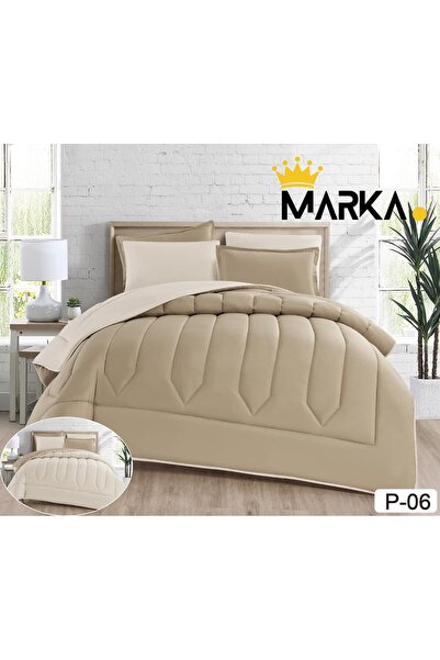 REDROSE COLOR Double-Sided Plain Quilted Bedspread 6 Pieces - Double-Sided Pl...
