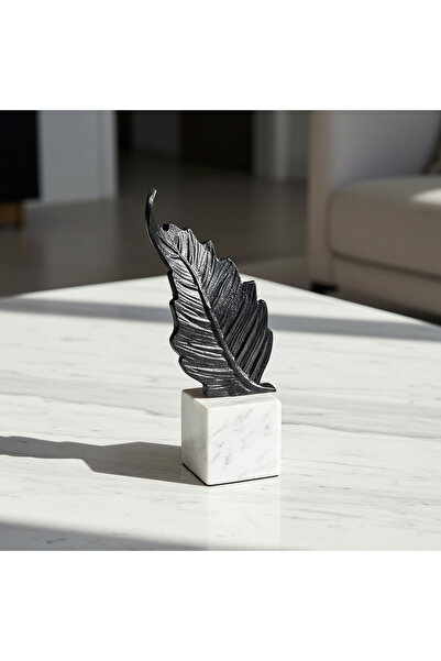 Home Box Monochrome Stafford Liv Aluminium Fern Leaf Decor Accent with Marble...