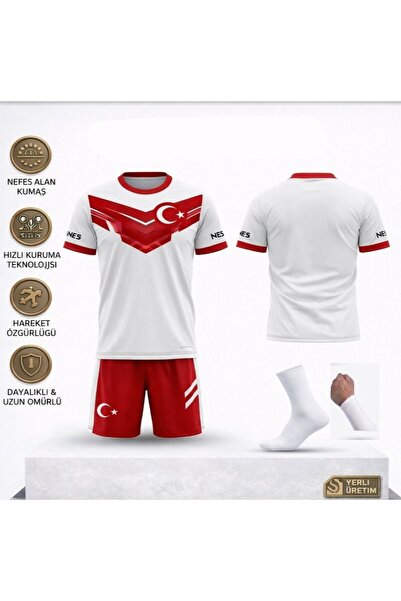 tahaspor Türkiye Çocuk forması Takımı 02 Özel Tasarım Beyaz Kırmızı 4 Lü Set ...