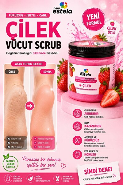 Estela Strawberry Extract Moisture Bomb, Instant Anti-Drying Hand and Body Peeling 500 Gr
