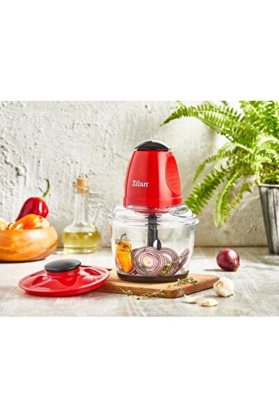 Zilan Mini tocator electric ZLN5619, rosu - 200W, vas sticla 1L, cutite inox