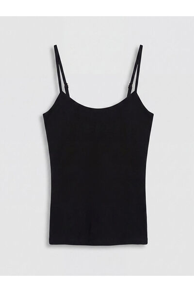 LC Waikiki New season black u-neck women's tank top with rope straps from gul...