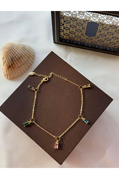 Bade Jewelry Fd Gold Rectangular Colorful Stone Detailed Tarnish-Resistant St...