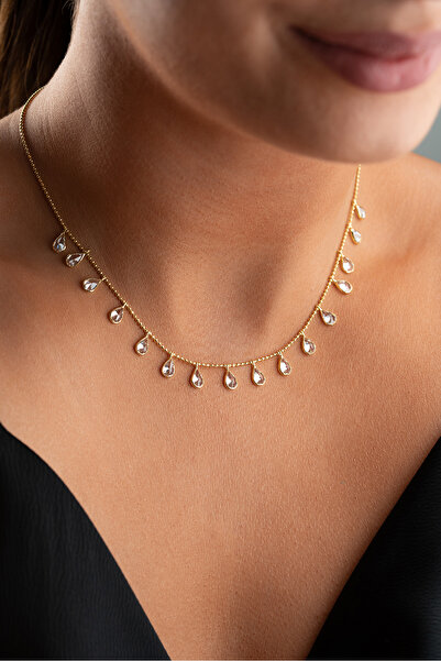 Silvano Jewelry 925 Ayar Gümüş Damla Taşlı Salaş Kolye