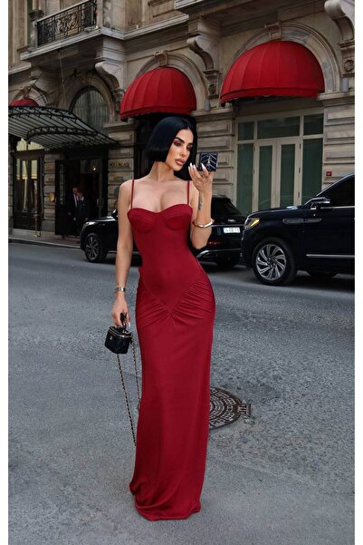 NİCE STYLE Women's Thin Strappy Covered Long Lycra Dress