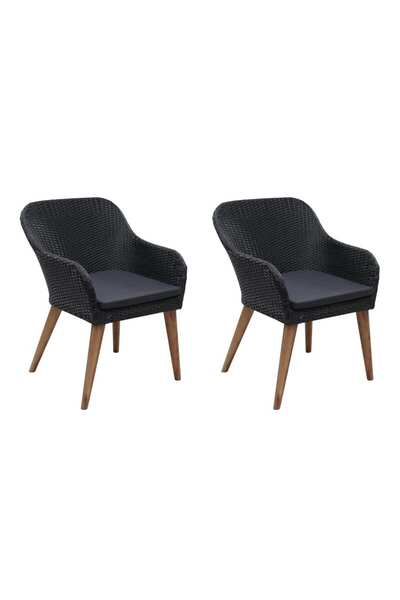 vidaxl Scaune de exterior cu perne, 2 buc., negru, poliratan