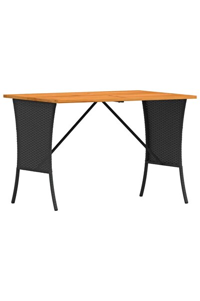vidaxl Garden table with black acacia wood top and polyrattan