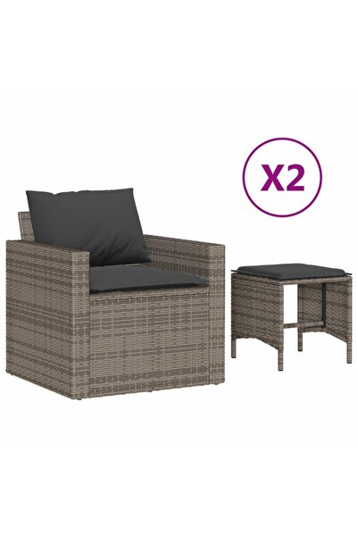vidaxl Set canapea de grădină cu perne, 4 piese, gri, poliratan