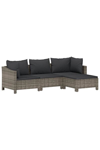 vidaxl Set mobilier de grădină cu perne, 4 piese, gri, poliratan