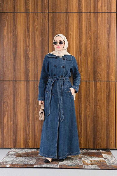 Neways 6663-Long Trench Coat Dark Blue
