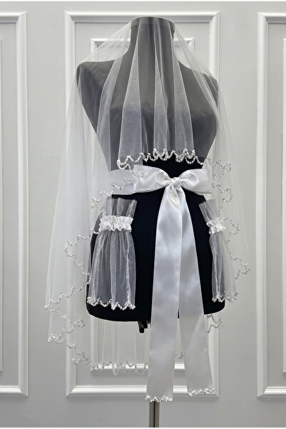 ZEYMERADE White Bridal Veil Set, Sparkling Crystal Stone Decorated, Henna Nig...