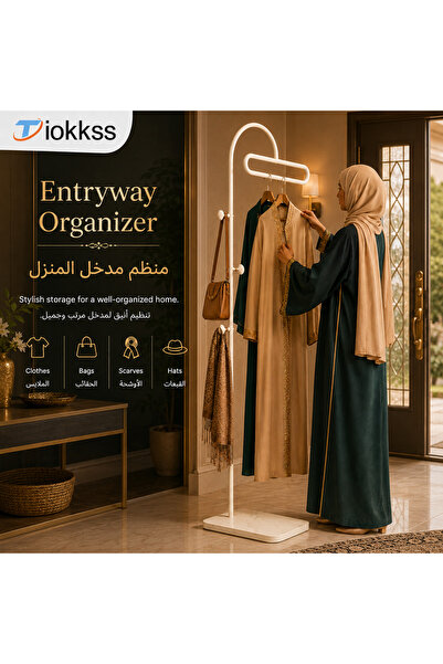 Tiokkss حامل ملابس قائم بذاته، رف ملابس معدني بطول 175 سم مع قاعدة بمظهر الرخام، منظم ملابس موفر للمساحة لغرفة النوم، حامل معاطف للمدخل للعبايات والفساتين والحقائب والأوشحة والقبعات