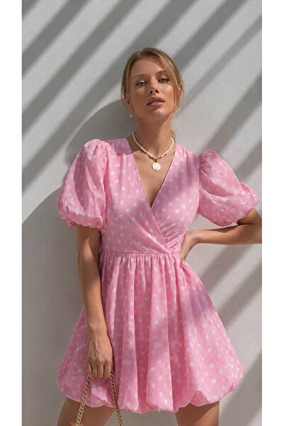D'RECCY Women's polka dot v-neck valon sleeve midi dress