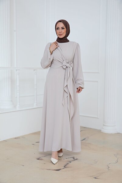 PAVENTİ Side Tie Crepe Dress Cream