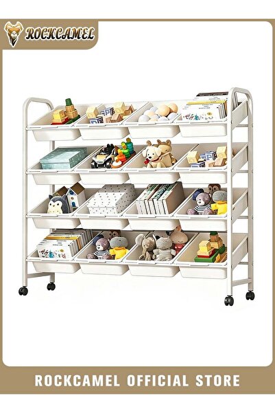 ROCKCAMEL Multi-Layer Toy Storage Shelf, 4-Tier White Rack Organizer, Kids To...