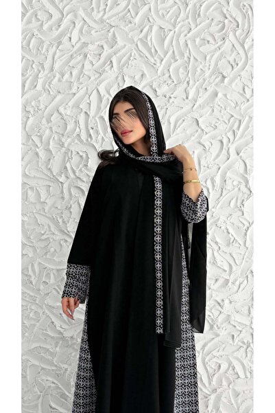 AYA mwt5023 قماش كريب اسود مع قماش ركامه ابيض واسود قصة كلوش