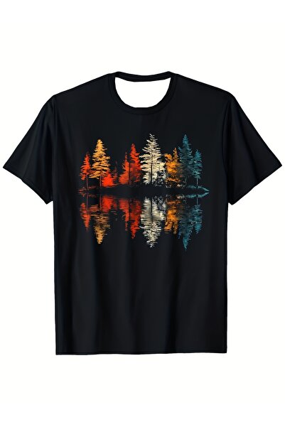 yiou trendy clothing تي شيرت رجالي كاجوال بلون واحد مع نقش شجرة طبيعي