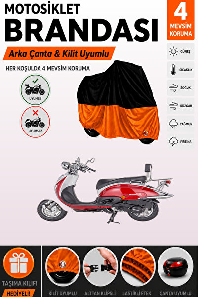 Cemku Double Black Top - Orange Bottom, Rear Bag Compatible Mondial 125 Znu M...