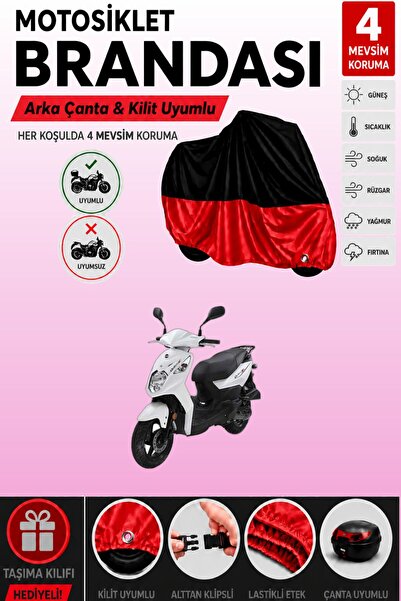 Cemku Double Black Top - Red Bottom, Rear Bag Compatible Sym Orbit Ii 50 Moto...