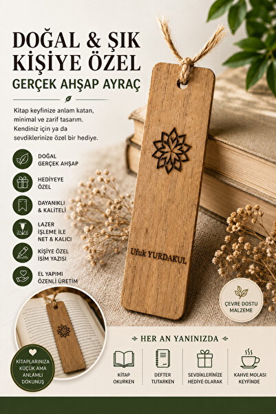 anonim İyi Okur Mandala Desenli İsme Özel Ahşap Kitap Ayracı