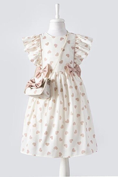 Minigimin Cicileri My Little One's Skin-Printed Heart Printed Girl's Dress wi...