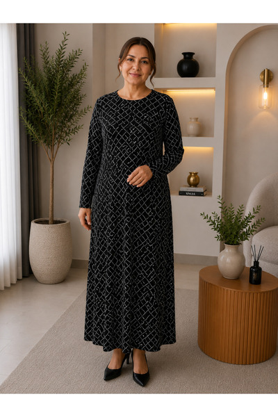 MK MODA BAŞAK BÜYÜK BEDEN ELBİSE PAMUK ESNEK