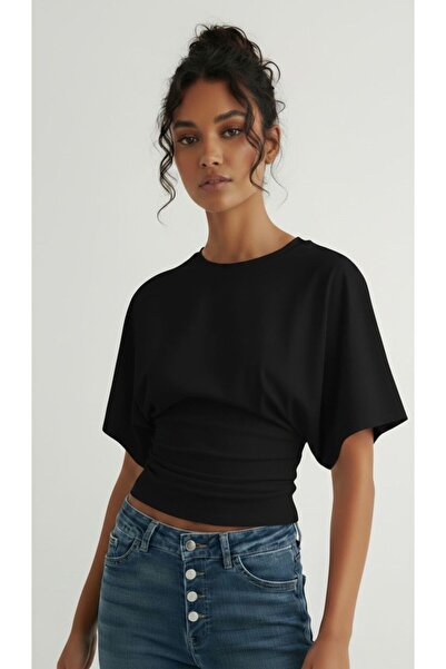Kırlangıç Moda Wide Sleeve Natural Viscose Blouse with Waist Detail