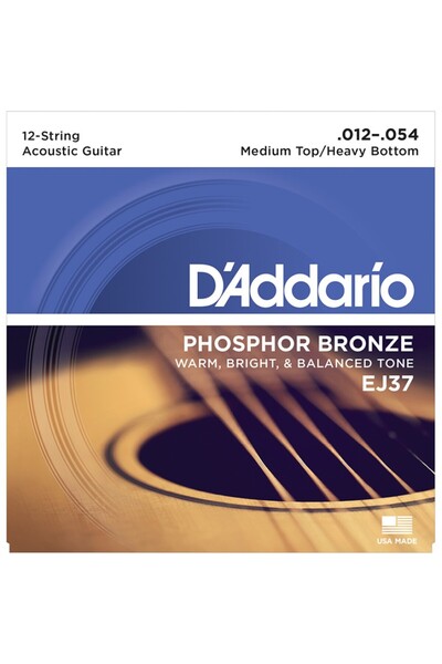 Daddario أوتار جيتار صوتي EJ37 من الفوسفور برونز، 12 وترًا، متوسطة من الأعلى ...