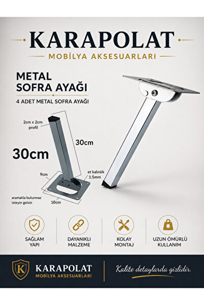 KARAPOLAT 4 Adet Katlanır Metal 30 Cm Sofra Ayağı