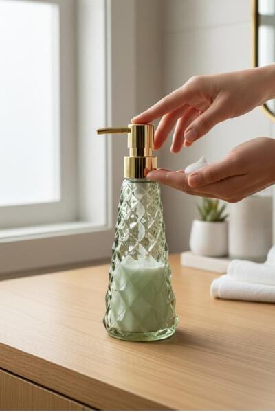 ALBETTO Crystal Glass Luxury Liquid Soap Dispenser 300ml Green Lustered