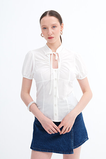 Addax Buttoned Balloon Sleeve Shirt G3019