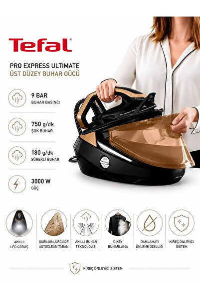 TEFAL 3000 W Yüksek Güçlü Buhar Kazanlı Ütü 9 Bar Basınç 750 Gr Şok Buhar Kir...