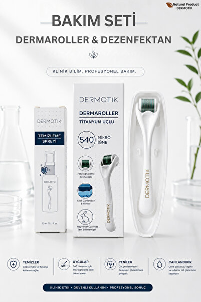 Dermotik 540 İğneli Titanyum Dermaroller 0.5 mm & Dezenfektan Seti – Seyrek S...