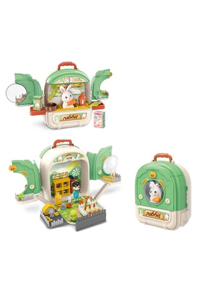 DAMUR Set rucsac de jucărie 3-în-1 999-2, Iepuraș, Fermier, Accesorii incluse...