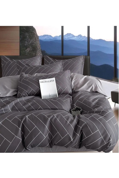 Pucioasa Set de lenjerie de pat Finet, 6 piese, gri închis cu forme geometric...