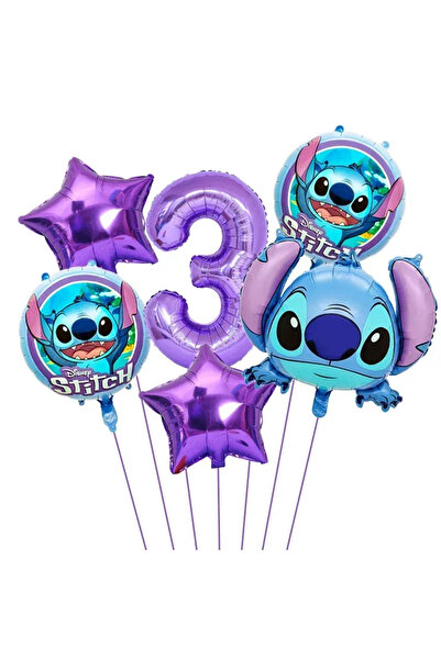 Baloane Vesele 3rd Birthday Balloon Set Stitch Theme Purple and Blue SET313-3