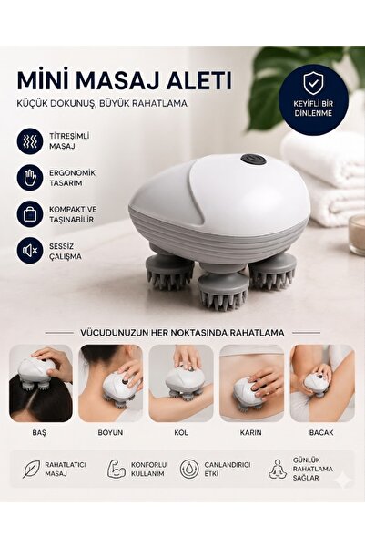 TeknoEser Sarjli Mini Bas ve Vucut Masaj Aleti Su Gecirmez Silikon Baslikli S...
